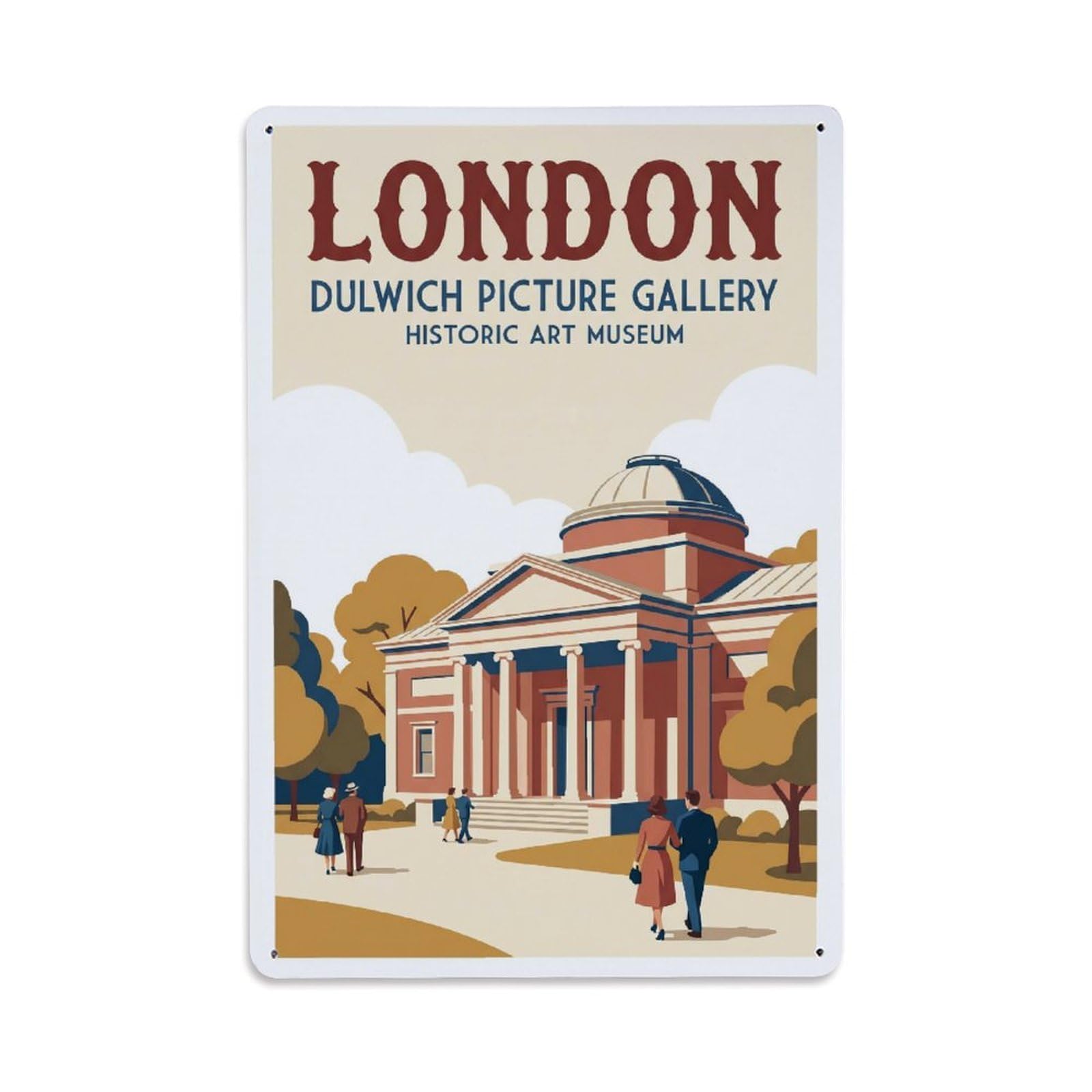 Vintage Travel London Dulwich Picture Gallery Museum Clean England Metal Tin Sign Plaque Wall Decor for Cafe, Club Bar, Office, Home Garden Metal Poster 8x12Inch