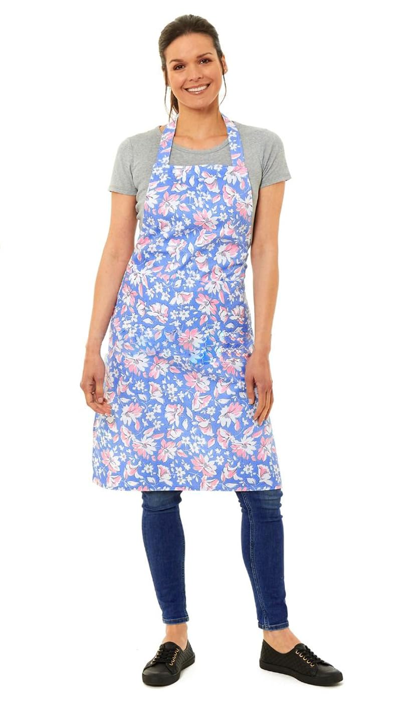 Tesmark Floral Barbecue & Butcher Aprons for Men and Women with Pockets, One Size Floral Design Versatile Aprons Ideal for Home, BBQ and Professional Use (Blue)