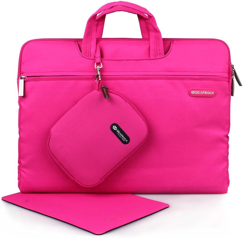 Laptop Briefcase Bag, Gearmax 13 - 13.5 Inch Nylon Fiber Waterproof & Shockproof Durable Universal Carrying Bag with Handles + Accessories Bag for 13.3 inch Macbook Air Pro / Dell / Surface (Pink)