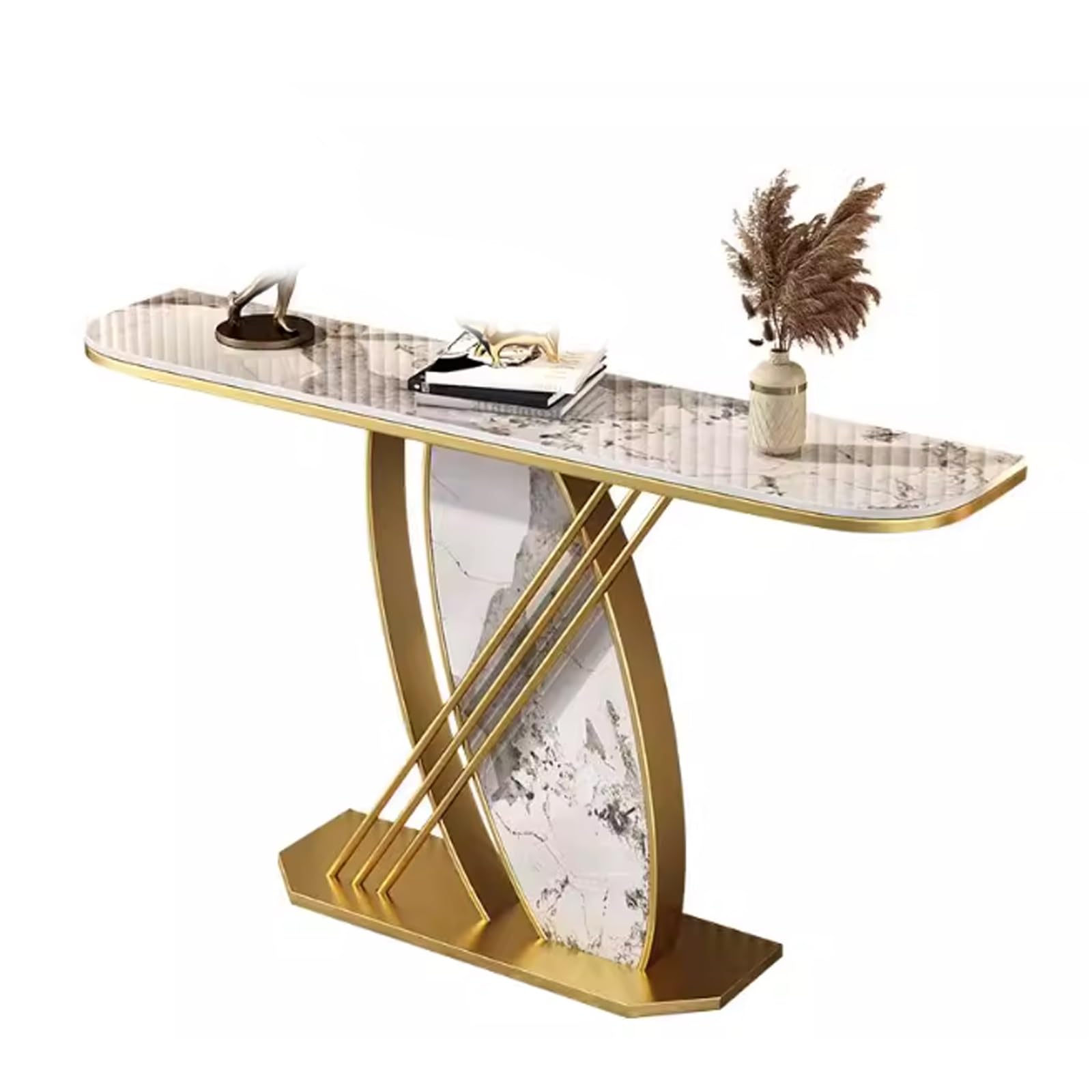 Mesas Consola de losa de Piedra para recibidor, Mesa Consola Moderna con Base, Mesa de Entrada, para Sala de Estar, recibidor, decoración del hogar en el Pasillo (+Marrón, 100 cm/39,3")