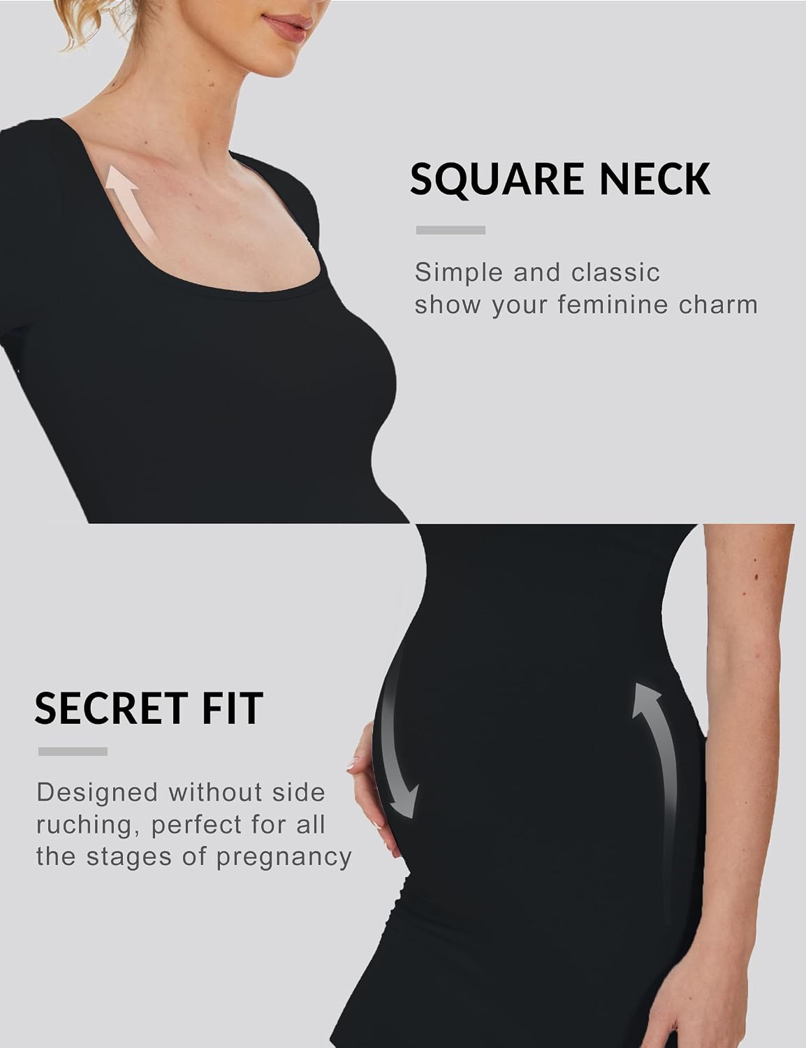 Peauty Women's Ribbed Maternity Maxi Dress Square Neck Baby Shower Dress