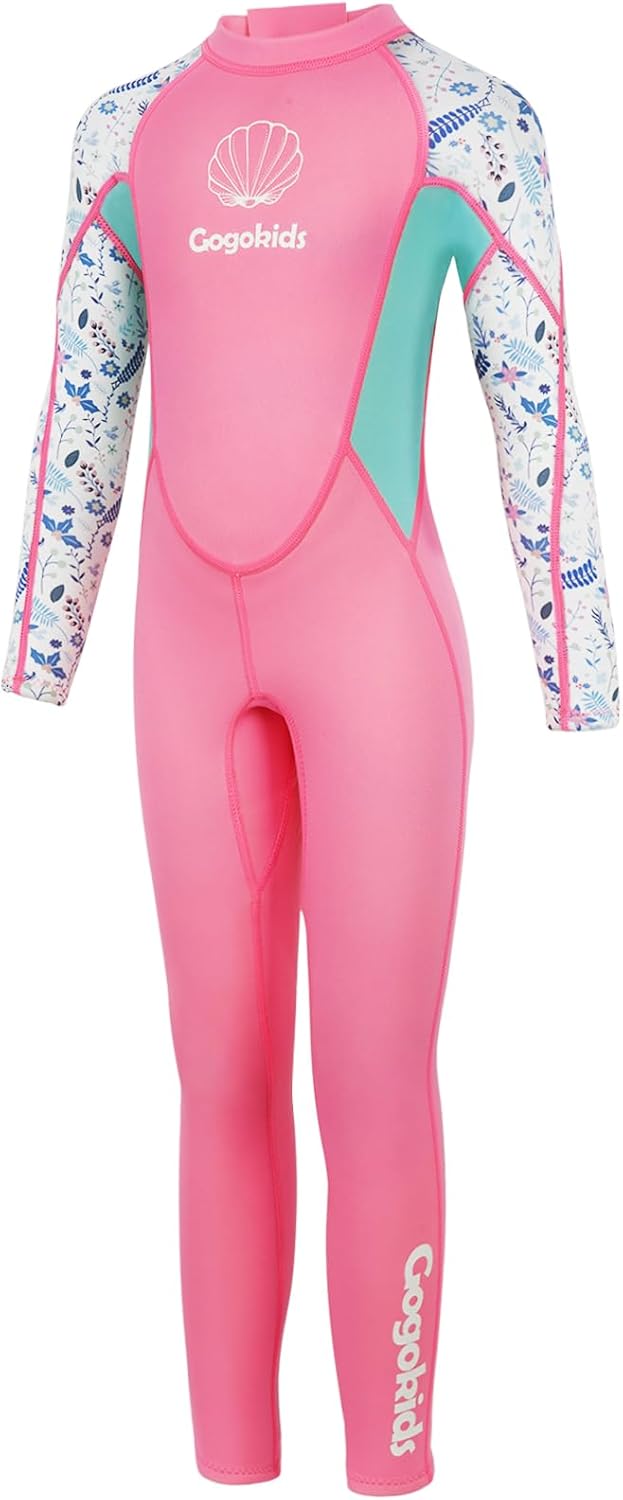 Gogokids Kids Wetsuit Long Sleeve 2.5mm - Boys Girls Neoprene Swimming Wetsuit with UV Protection 50+ & Back Zipper, Warm Full Wetsuit for Swimming Surfing Beach, Ages 2-10 Boys Girls