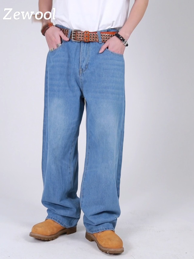 Jeans Baggy Hip Hop Zewool, A Gamba Larga, Vestibilità Rilassata, In Denim Con Cotone E Poliestere, Per Uomo