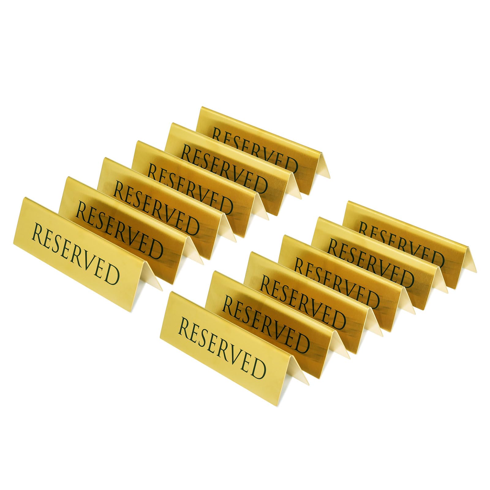 Letrero de metal dorado reservado para restaurantes, bodas, ceremonias y eventos, tienda de campaña de doble cara, 6 x 1.75 pulgadas (paquete de 12)