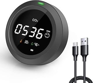 LifeBasis CO2 Monitor, 10-Years Battery Life 3 in 1 Carbon Dioxide Detector Temperature Humidity Air Quality Monitor Meter, 2.6 Inch Digital LCD Display/0-5000 PPM/24h Real Time Monitoring