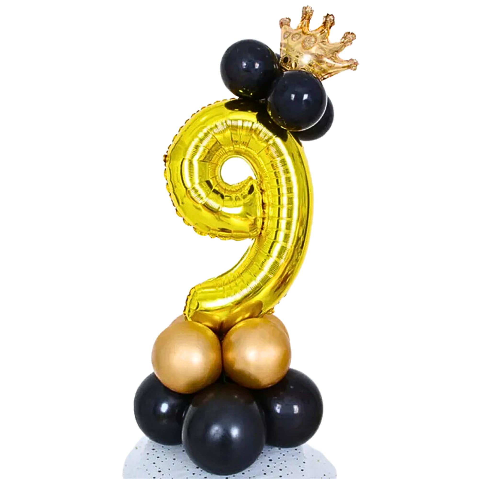 ALCR Birthday Number Balloons with Helium Crown and Latex Balloons for Kids Birthday Party, Anniversary, Photoshoots, or any Celebration to Make it a Special Occasion - 40inch (1m) (Black Gold - 9)