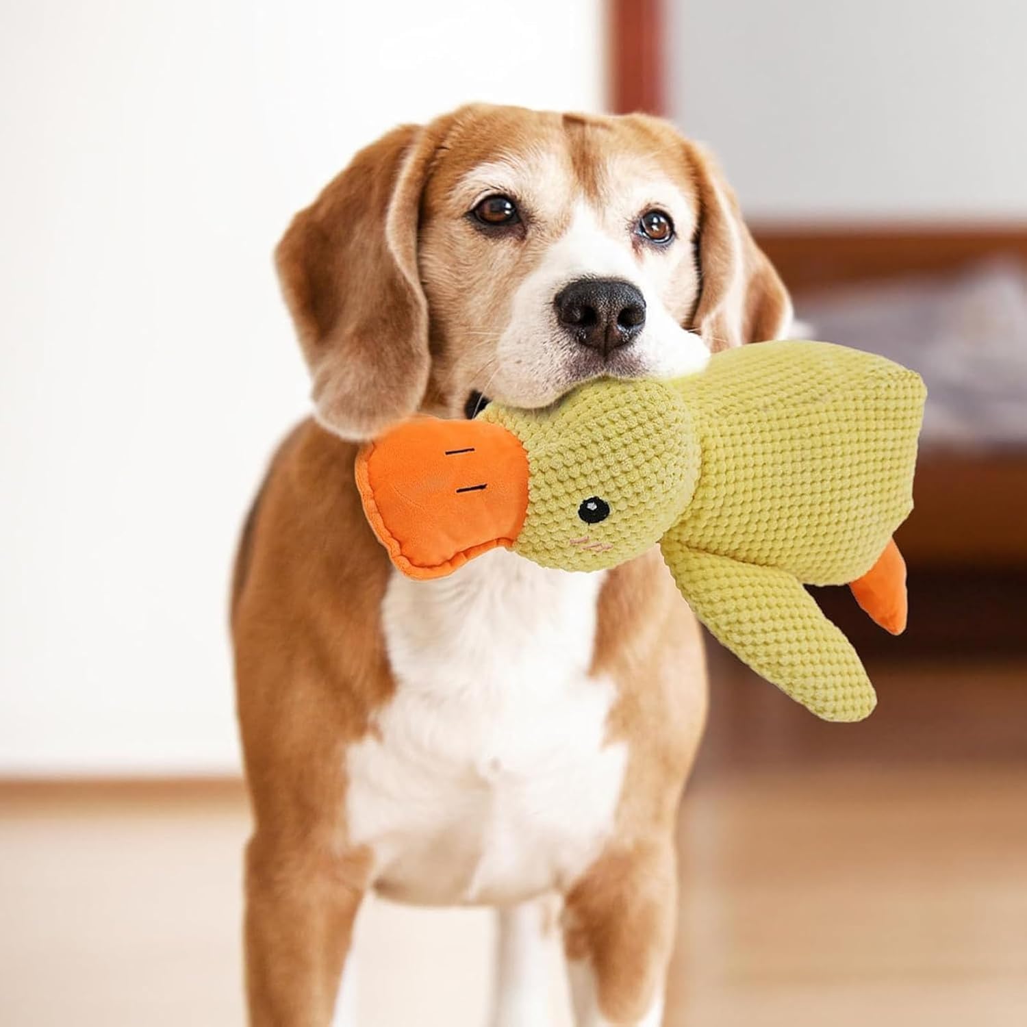 Beruhigendes Entenspielzeug für Hunde mit Quackgeräusch Gelbe Plüschente Kauspielzeug für Hunde, Interaktives Quietschendes Haustierspielzeug für alle Rassen