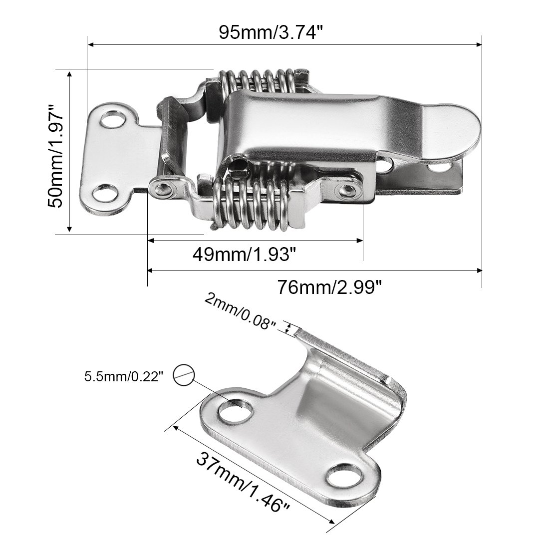 sourcing map 4pc Fermoir a Levier 201 Acier Inox Ressort Chargé Basculer Loquet Capture Pince 95mm