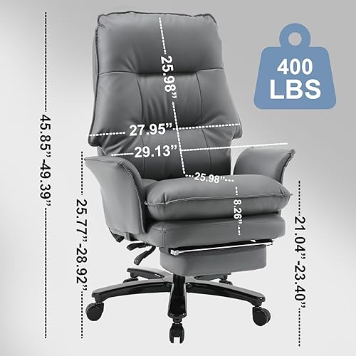Miniatura 3 de Silla de oficina grande y alta de 400 libras, silla de escritorio de oficina ejecutiva reclinable con reposapiés, sillas de oficina de cuero