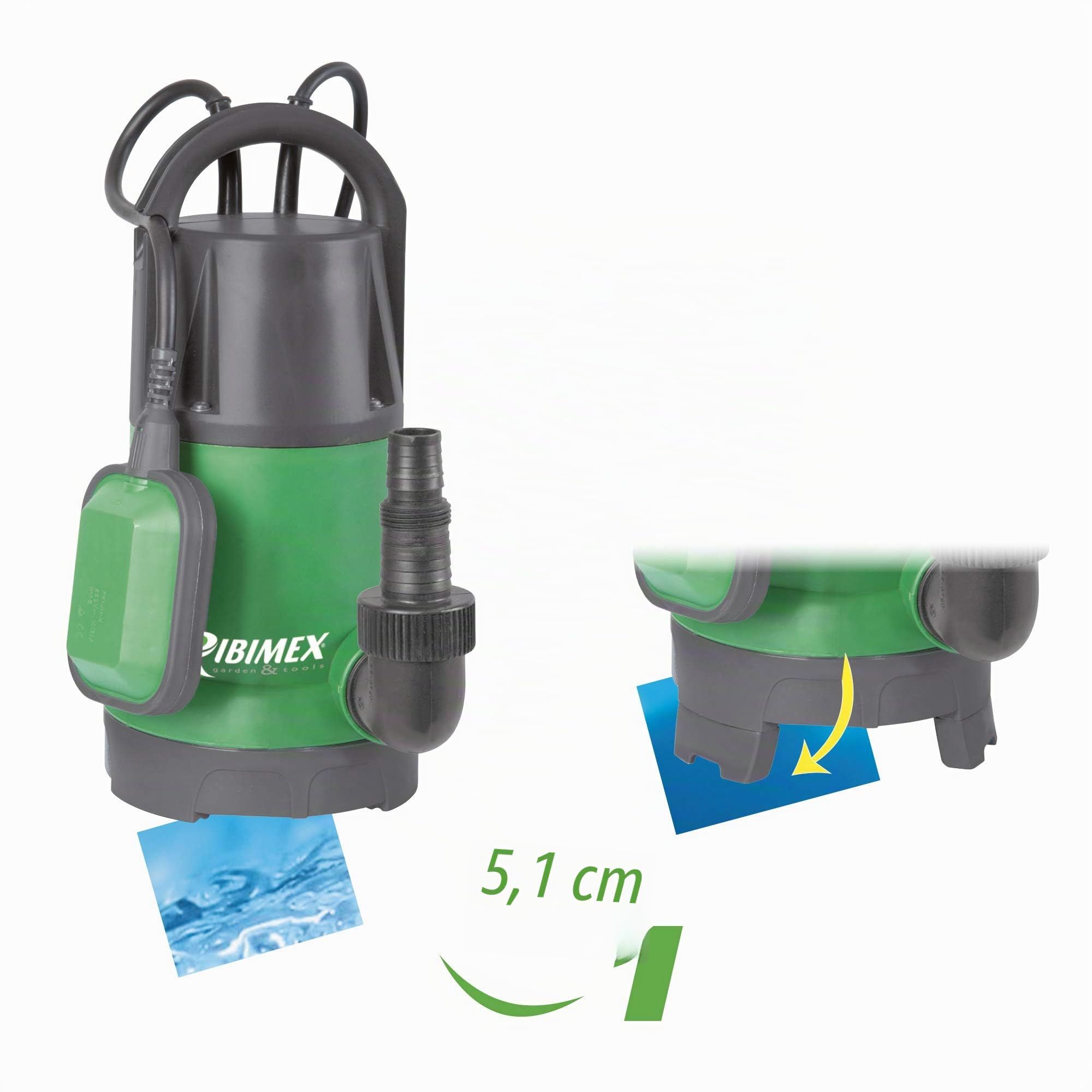 Ribimex Pompa Sommersa per Acque Chiare e Scure, Potenza 750 W, Portata 13.000 L/h, Profondità Max 7 m, Prevalenza 8 m, Aspirazione fino a 5 mm (Acque Chiare) e 30 mm (Acque Scure) - PRPVC755CC