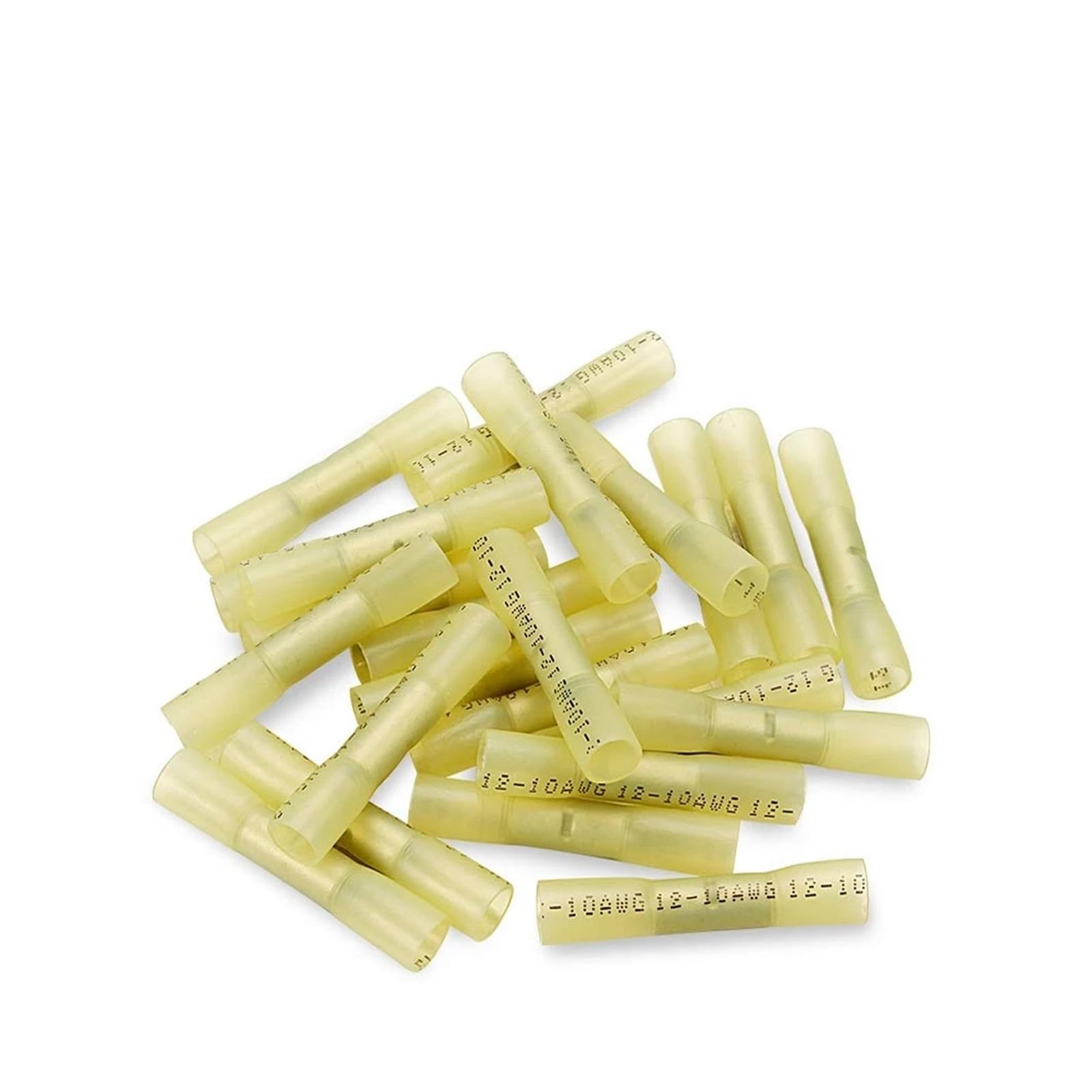 TSIOHKBS 200/100/50/25/20/10Pcs 3 Size Butt Crimp Terminals Heat Shrink Electrical Wire Splice Connectors Kit Assorment(Yellow Connectors,50Pcs)