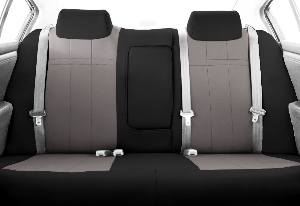 Rear 40/60 Split Bench Seats, CalTrend NeoSupreme Seat Covers for 2007-2012 Nissan Sentra Light Grey Light Grey Insert with Black Trim