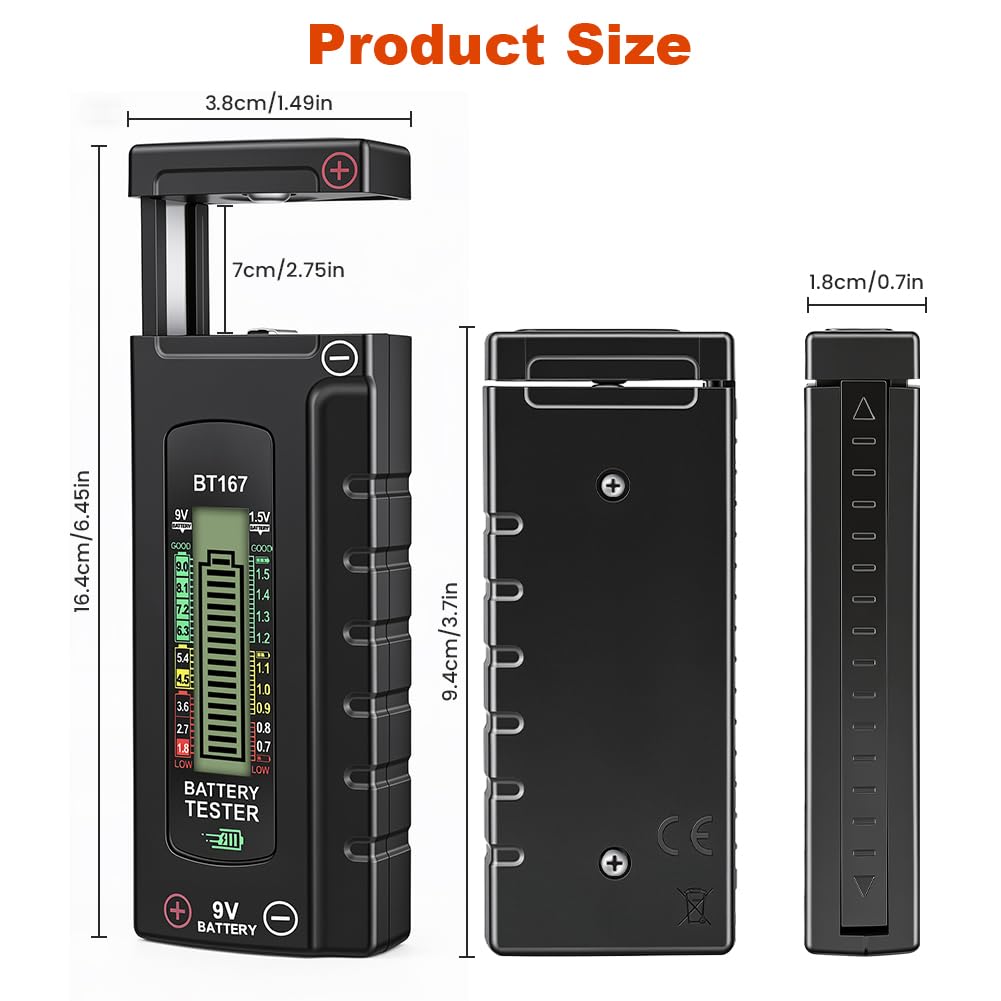 URAQT Tester Digitale per Batterie, Tester Batteria Universale, Display LCD di Facile Lettura, Semplice Universale per Batterie AA, AAA, C, D, 9V, 1.5V Pila a Bottone, Nessuna Batteria Necessaria