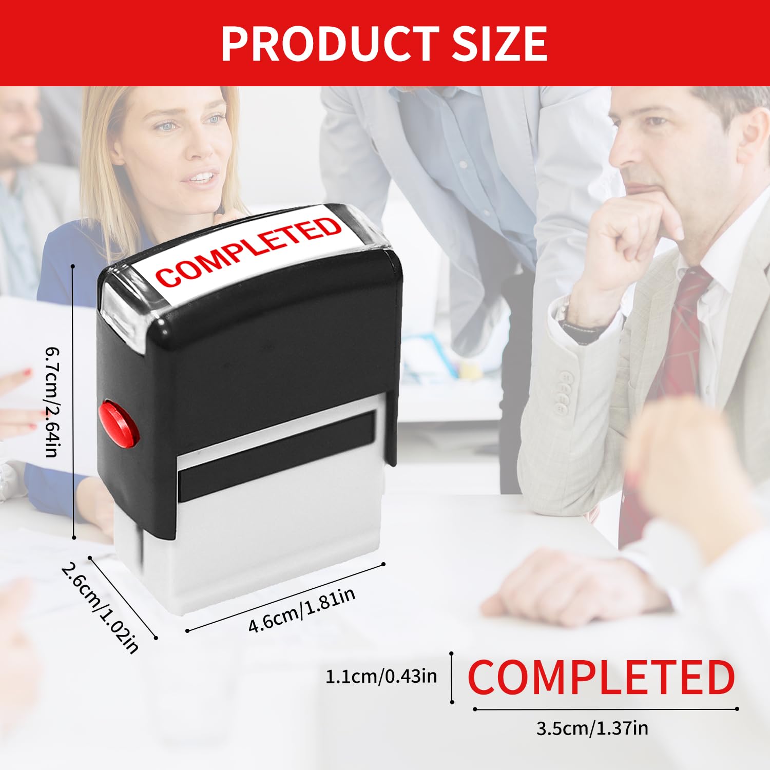 Onperpoe Self-Inking Rubber Stamp - Refillable Red Ink Label for Home School and Office (Completed), 4.6*6.7*2.6cm - Image 2