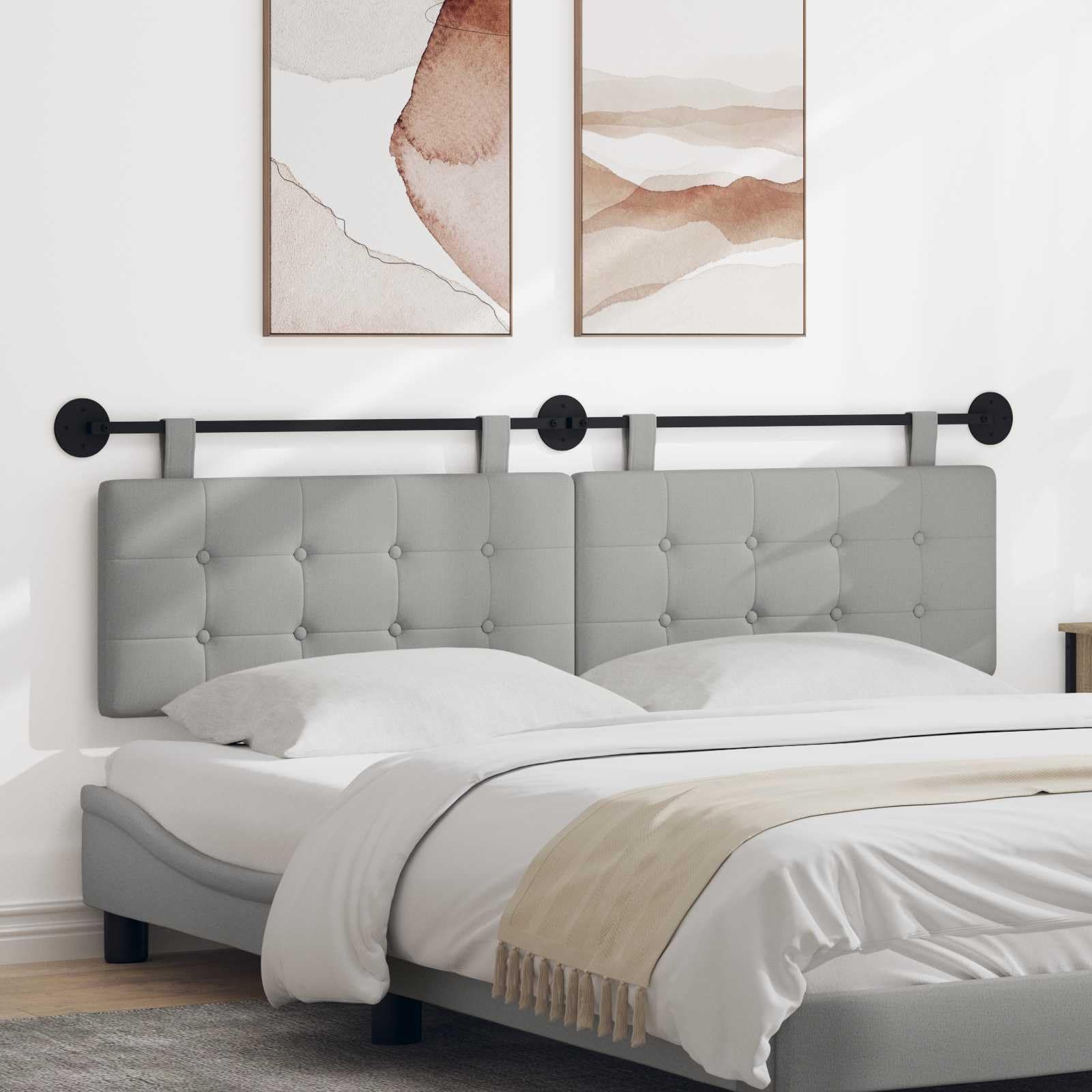 Cabecero colgante cama gris nube tela tapizada – 190 x 55 cm montaje en pared cabecero de cama juego para dormitorio habitación de invitados cojín de pared panel de cama