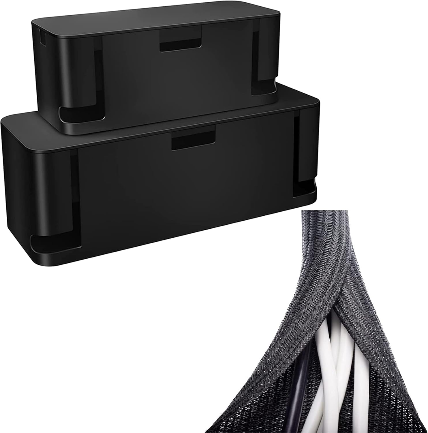 ZhiYo 2Pack Cord Management Box & 6.6ft - 1 inch Cable Sleeve Bundle