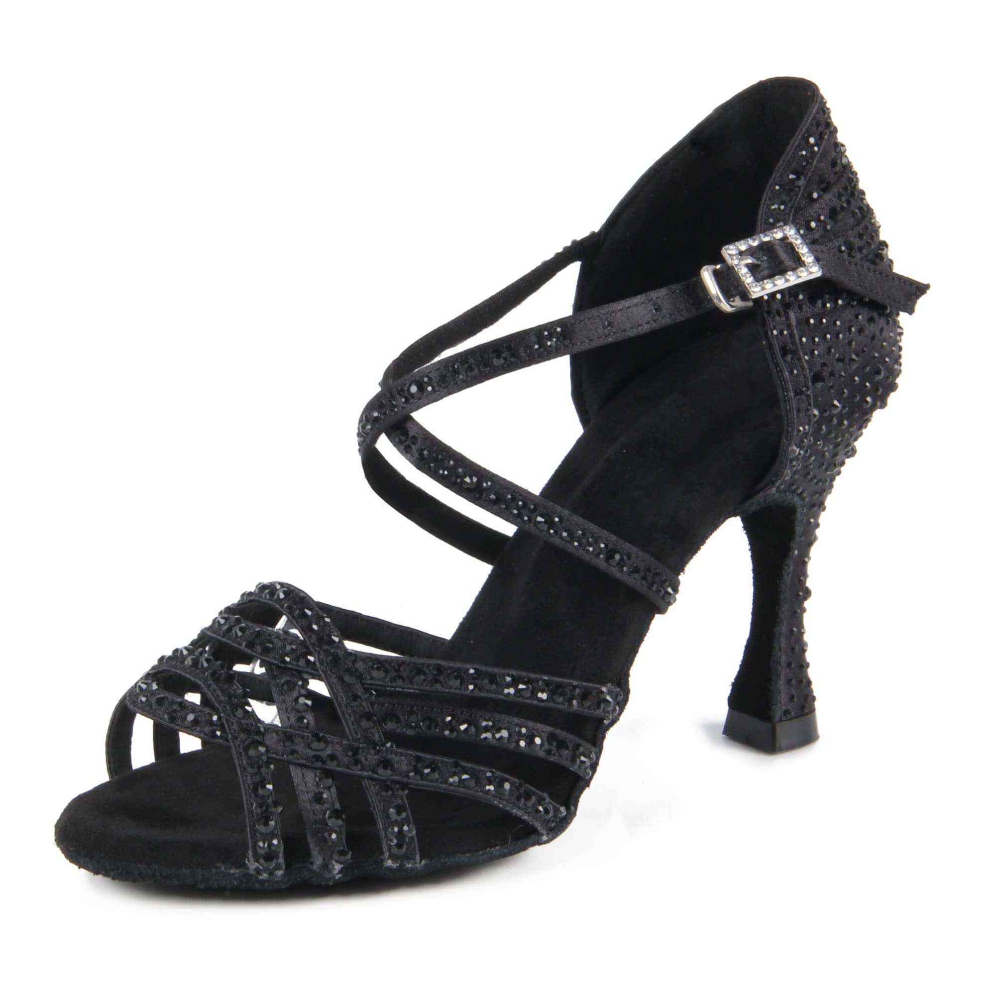 Donna Peep Toe Cross Strap Strass Tango Social Ballroom Scarpe da Ballo Latino Scarpe da Ballo per Feste di Matrimonio
