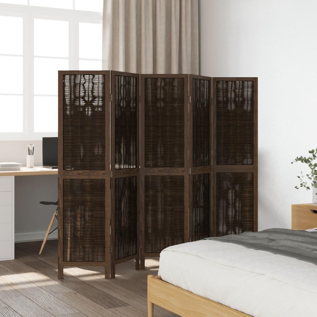 Paravento in legno massello, 5 pezzi, marrone scuro, 160 cm