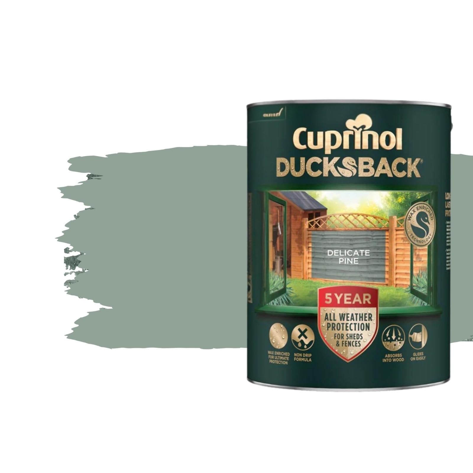 Milena 5L Ducksback Delicate Pine Waterproof Shed Paint, Wax Enriched Fence Paints 5 Year All Weather Protection, Non Drip, Renovate Garden Furniture Quick Drying (Delicate Pine, 5 Liters)