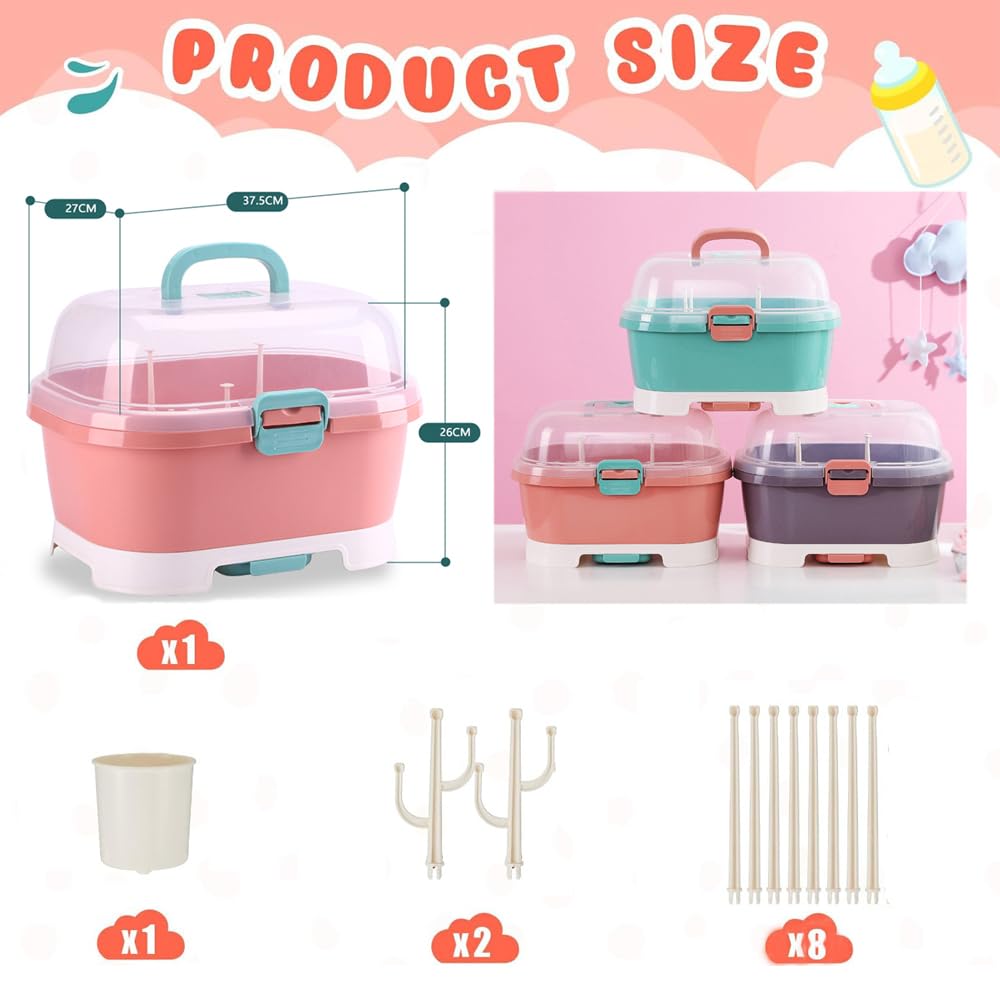 Baby Bucket 2 in 1 Bottle Drying Rack with Storage Box-(Purple) 4