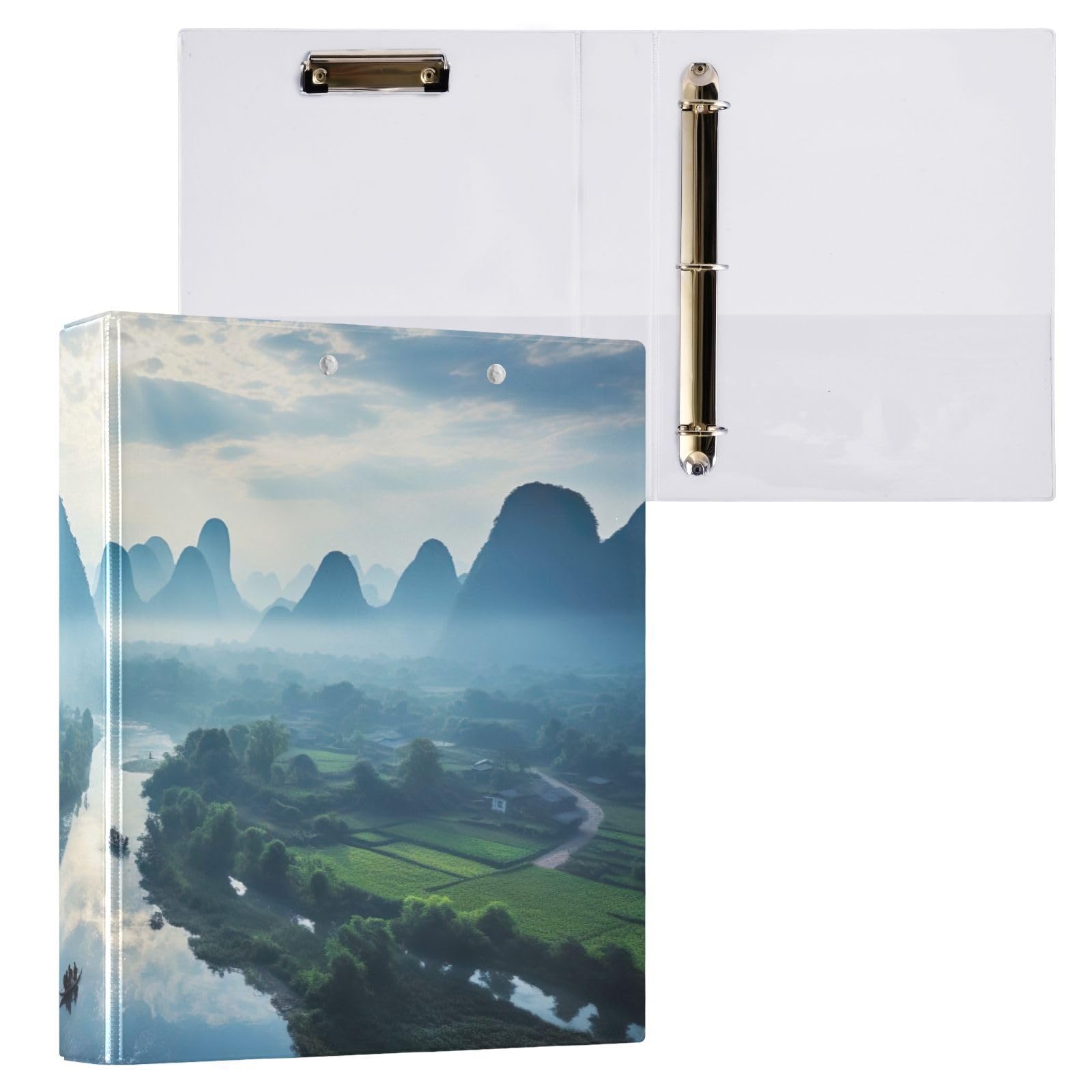 Raccoglitore a 3 anelli da 3,8 cm con clip in metallo Mountain Valley, decorativo, rotondo, formato lettera, per casa e ufficio, confezione da 2