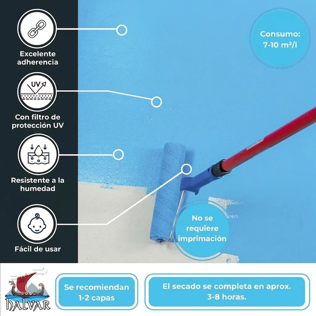 pintura para piscina escandinava, pintura para piscina, recubrimiento de en azul, blanco, verde (2,5 L, Azul) Halvar
