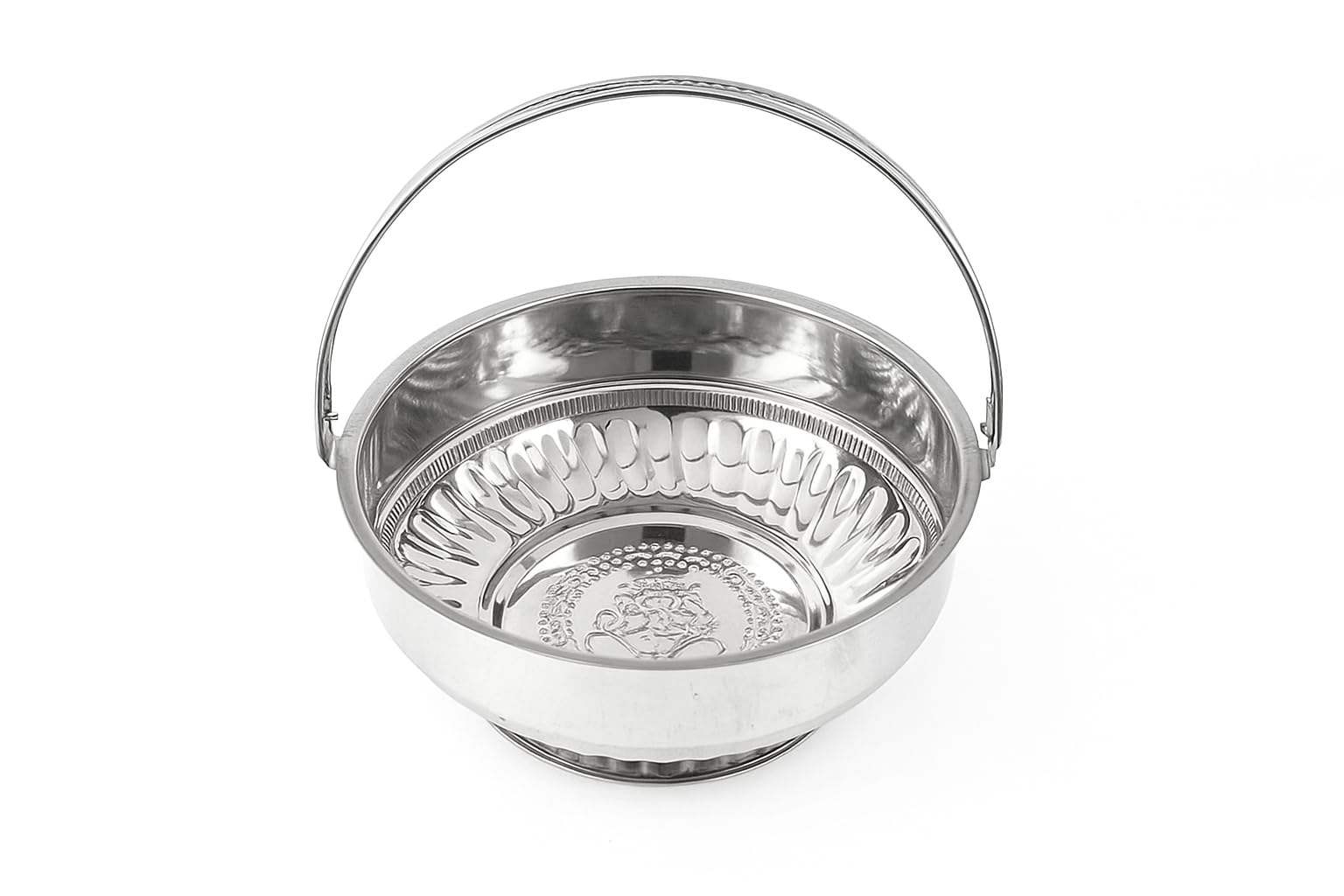 Traditional Handcrafted Silver Flower Basket for Pooja/Worship -Silver basket (GANESHA)-image-33
