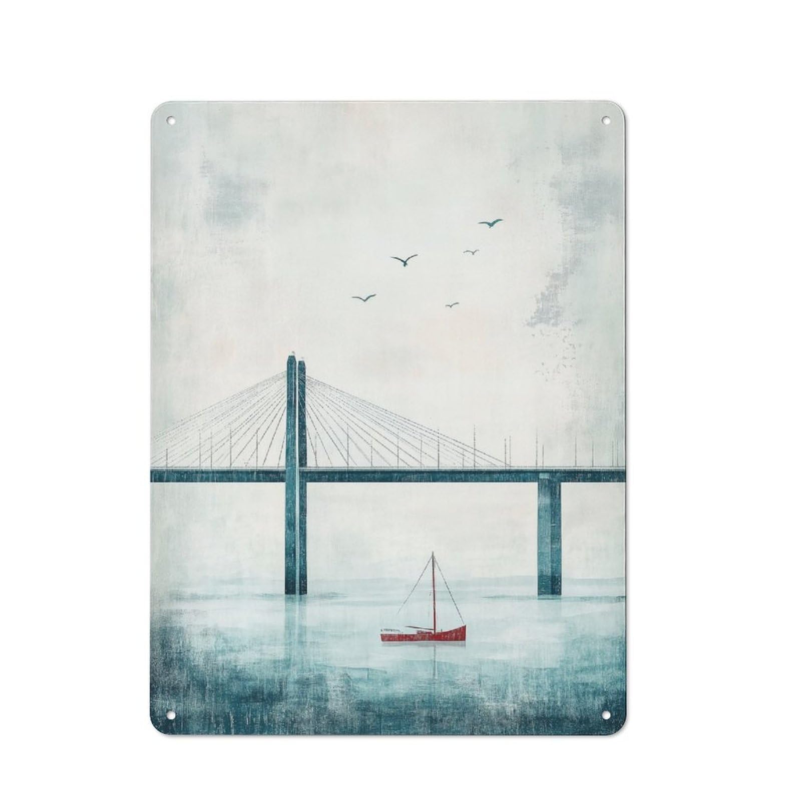 Junmoney Bridge And Sailboat Tin Wall Plaque 40X30cm With For Hobby Room Or Studio, For Metal Sign Collectors, For Kitchen And Home Bar Decor