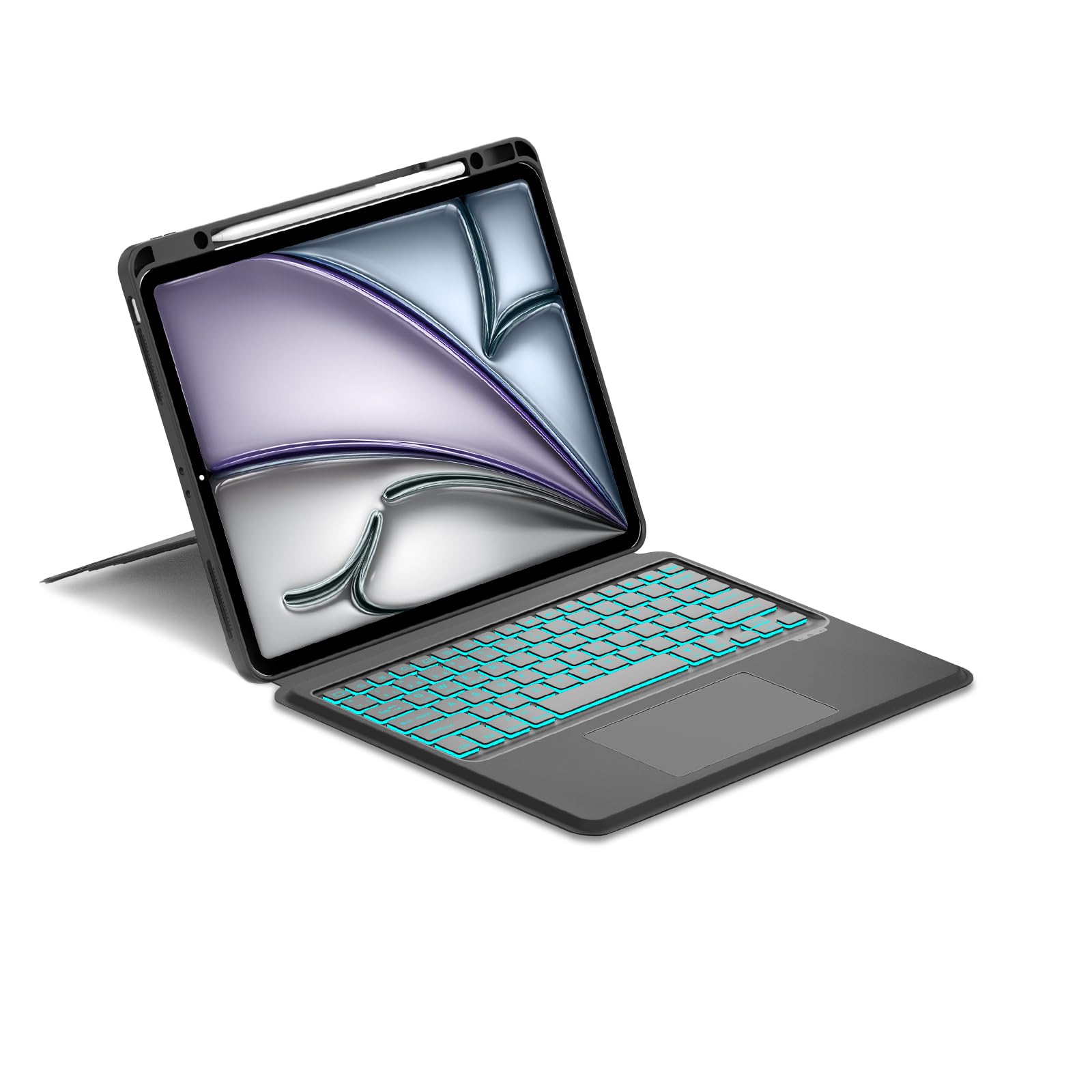 Funda Teclado para iPad Air 13 Pulgadas (M4 2026, M3 2025, M2 2024)/iPad Pro 12.9"(6.ª/5.ª/4.ª/3.ª Gen), Teclado Retroiluminado Bluetooth Desmontable con Trackpad y Soporte Ajustable Multiángulo-Negro
