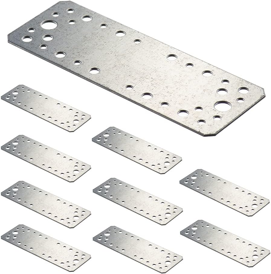 VHG Innovation Flat Connecting Joining Plates - Heavy Duty Perforated Brackets, Galvanised Steel Sheet Braces, Metal Timber Fixing Repair Connector - Pack of 10 pcs (180 x 65 x 2)