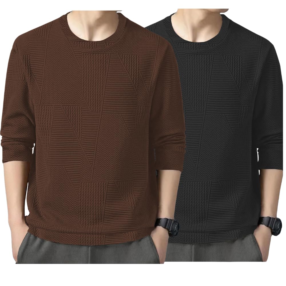 GRECIILOOKS Full Sleeve T Shirt for Men | Casual T-Shirts for Man|Poly Cotton Textured Oversized Fit T-Shirt | Round Neck T-Shirt's-picture-14