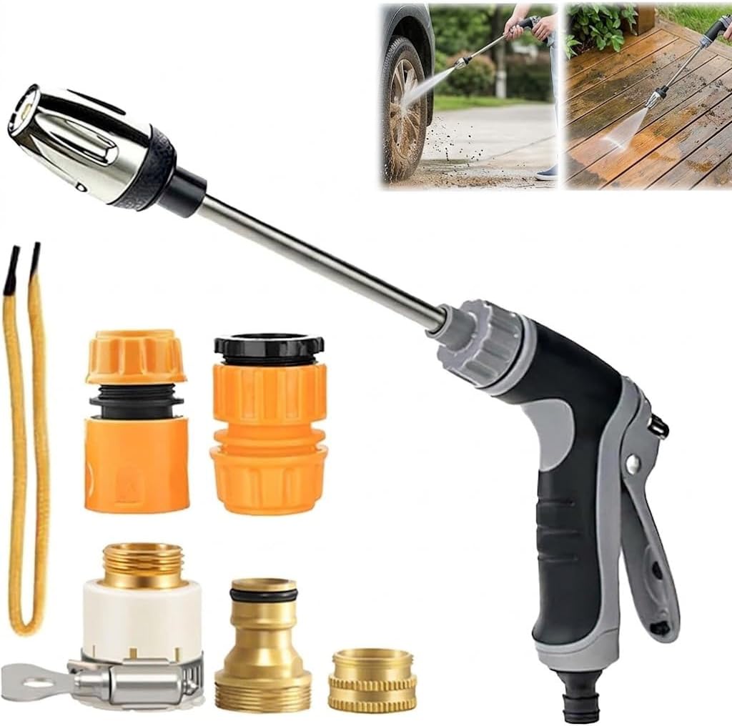 Pressure Washer, Handheld Power Washer with 360° Rotating Nozzle, 3 Spray Modes, Stainless Steel Universal Hose Fit, Tool-Free Installation-Driveway & Outdoor Cleaning