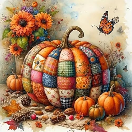Diamond painting 5D citrouille fleur papillon | Kit complet loisir créatif adulte 35x35cm