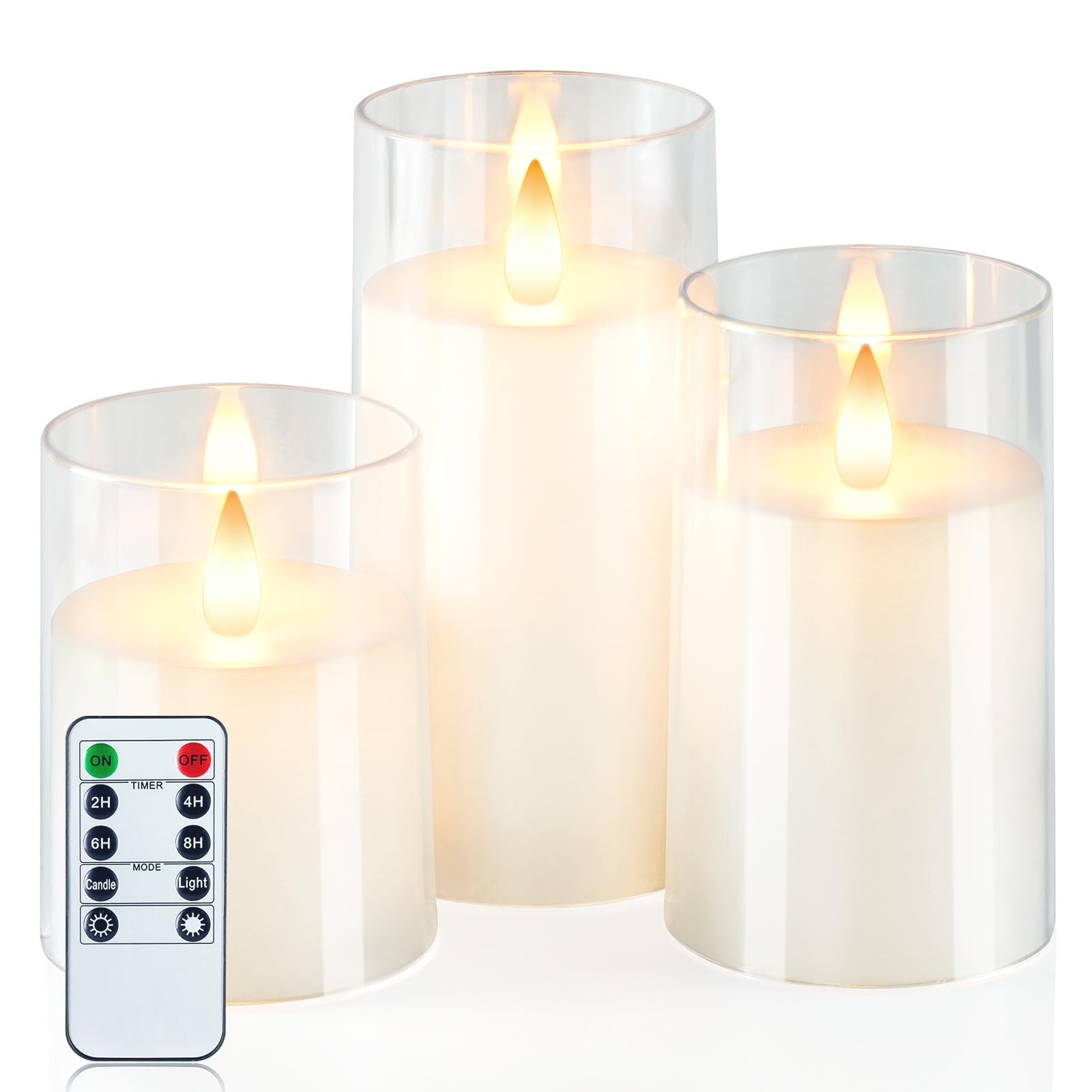 Photo 1 of Homemory Realistic Flickering Battery Operated Candles, LED Fake Electric Candle with Remote Control and Timer, Flameless Candles for Home, Christmas Decoration, White, Set of 3