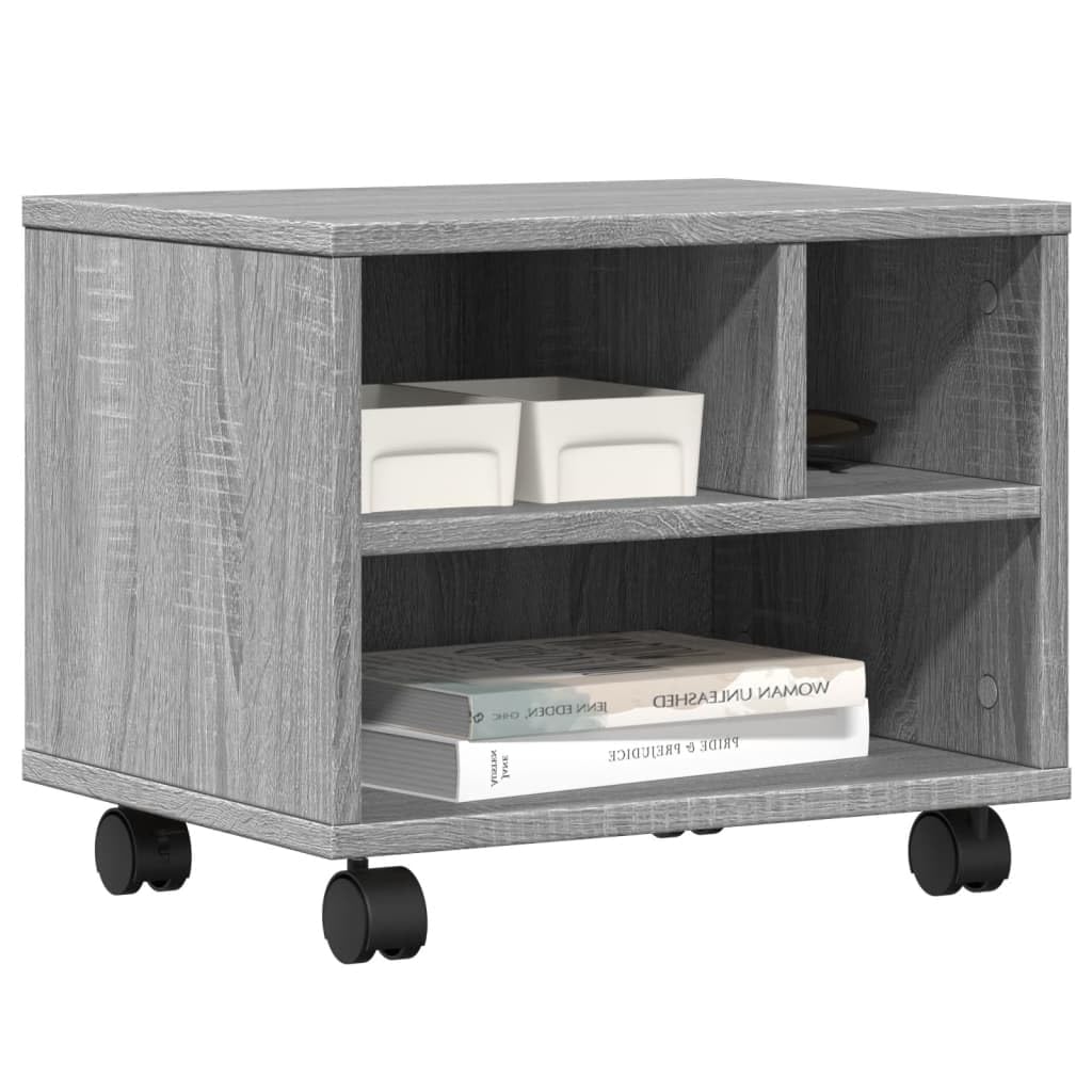 Druckertisch auf Rollen Grau Sonoma 41x32x34,5 cm, Druckerständer mit Rollen aus Holzwerkstoff, Stabiler Druckerwagen mit 2 arretierbaren multifunktionaler Organizer für Büro,