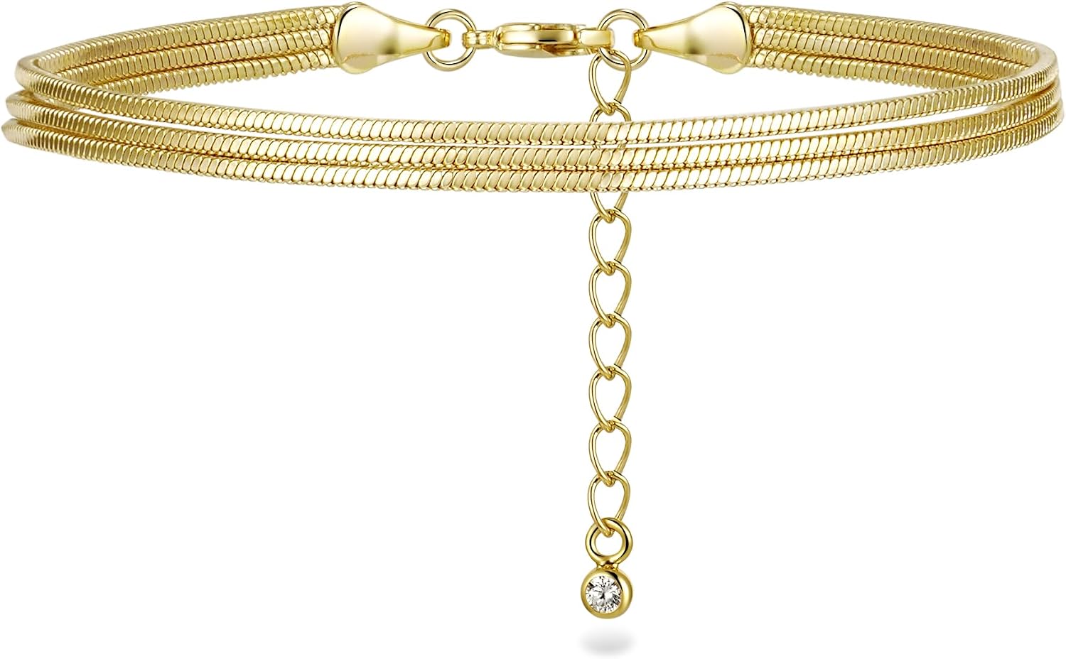 JINEAR Gold Ankle Bracelets for Women，14K Gold Plated Waterproof Chain Herringbone Layered Beaded Anklets Adjustable Summer Beach Jewelry Gift for Women