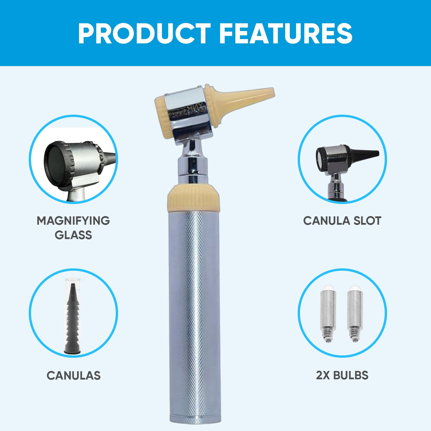 YNR Otoscope de diagnostic grossissant - Lumière directe à LED - Otoscope auriculaire pour médecins, infirmières, adultes, enfants, bébés et animaux âgés - Crème