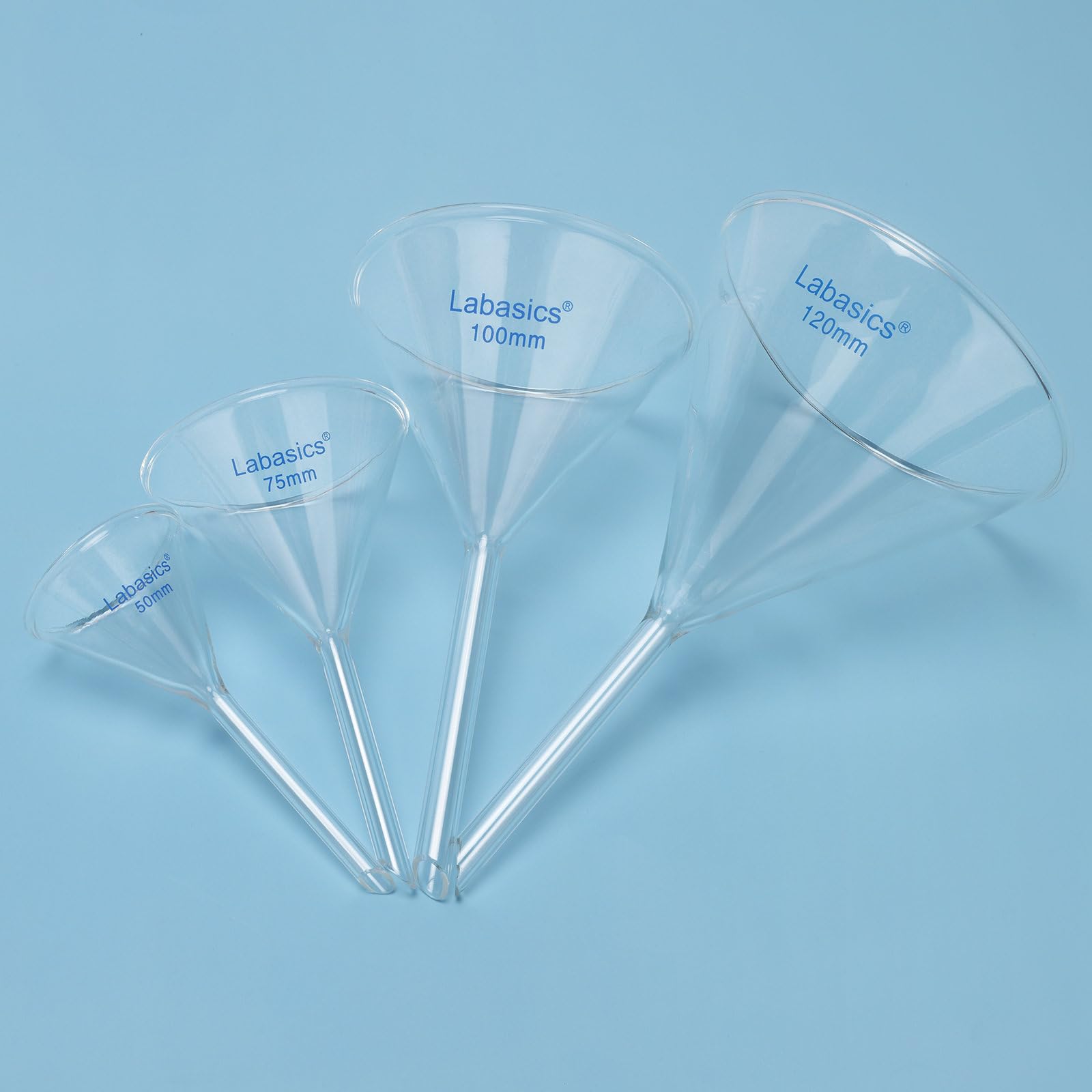 Labasics Set di Imbuti in Vetro Borosilicato, Kit per Filtrazione A Gambo Corto E Pareti Spesse per Laboratorio, Diametro 50/75/100/120 Mm, Confezione Da 4