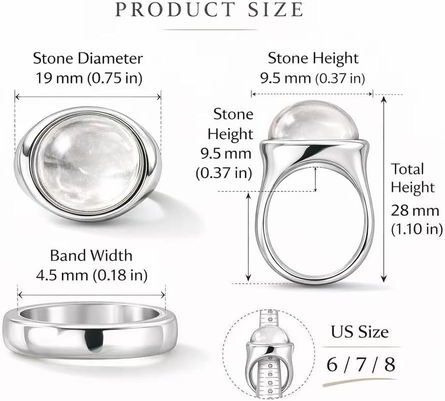 Clear Quartz Ring for Women, Chunky Dome Statement Ring, Minimalist Silver Ring, Natural Crystal Jewelry, Gift for Her