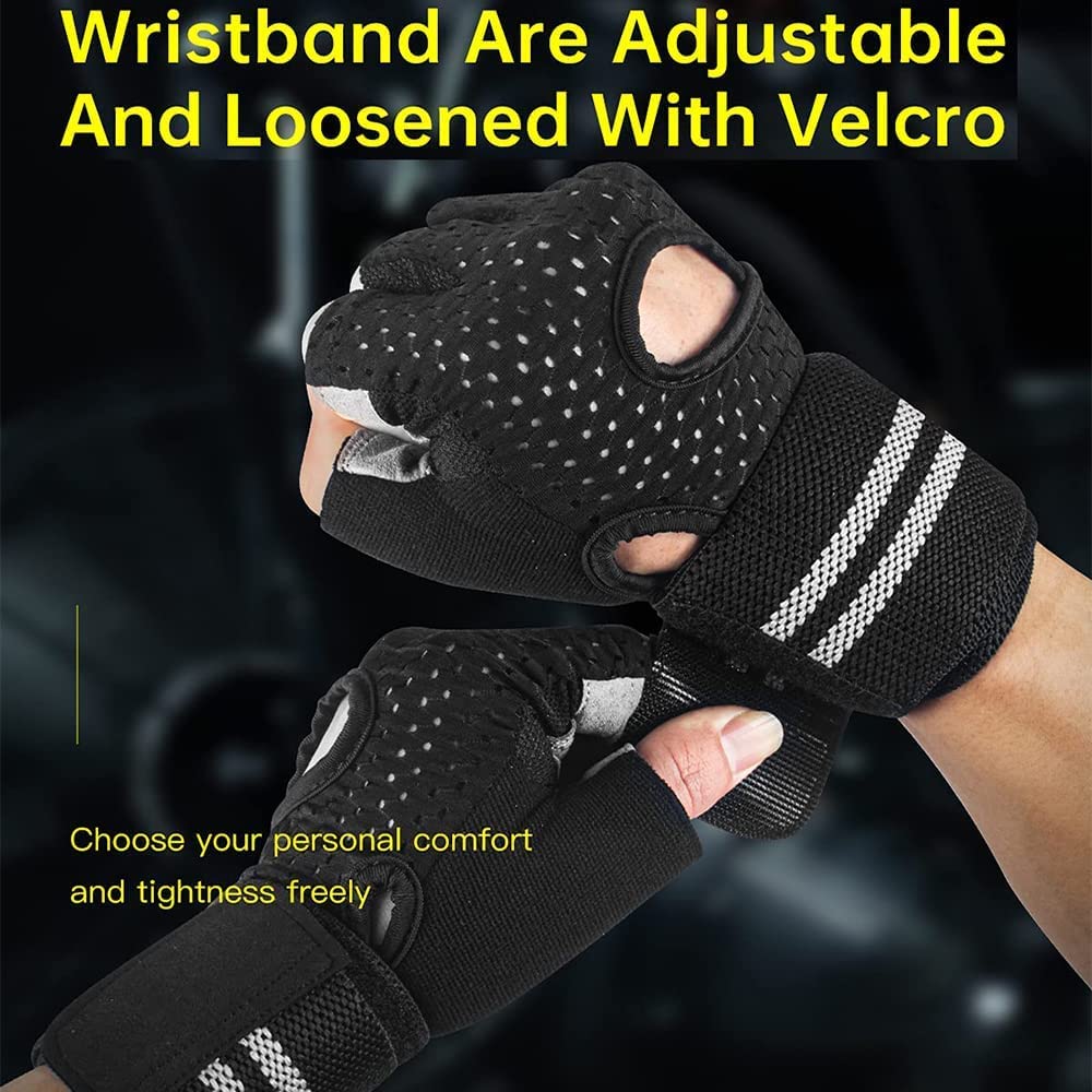 Guantes de entrenamiento sin dedos para hombres y mujeres, guantes de levantamiento de pesas con muñequeras, soporte para entrenamiento de gimnasio, protección completa de la palma (color: azul