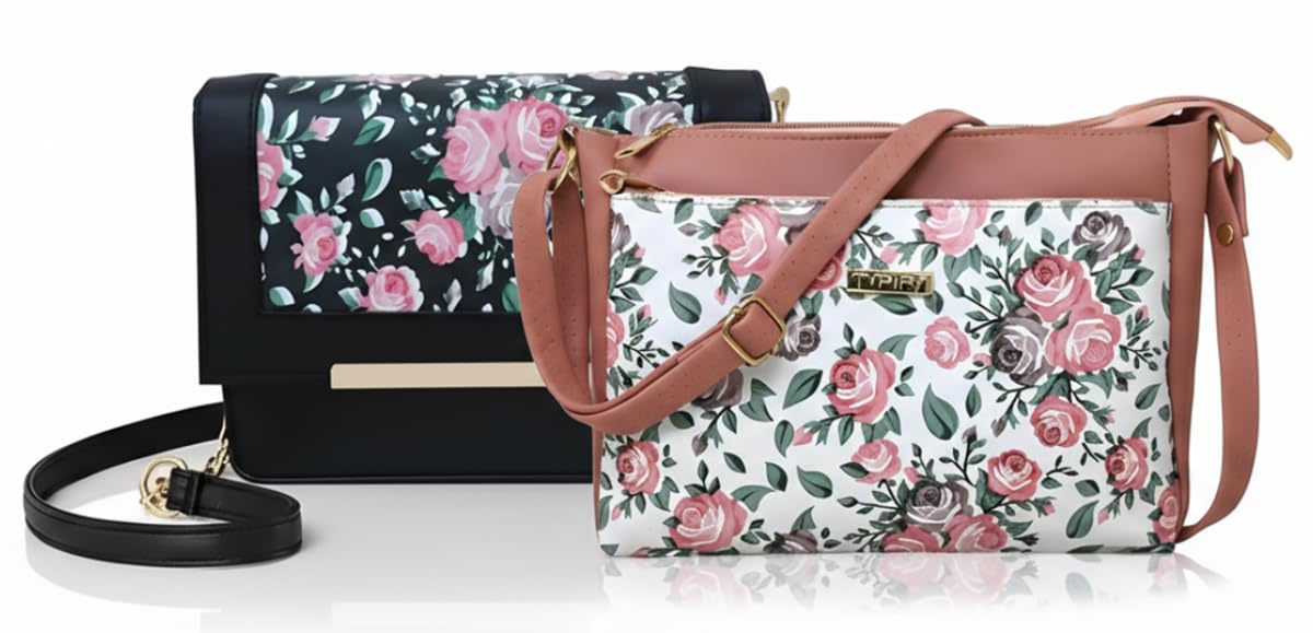TYPIFY Floral Printed Sling Bag for Women & Girls | Stylish Faux Leather Crossbody Bag for Office, College, Travel & Daily Use | Lightweight, Adjustable Strap