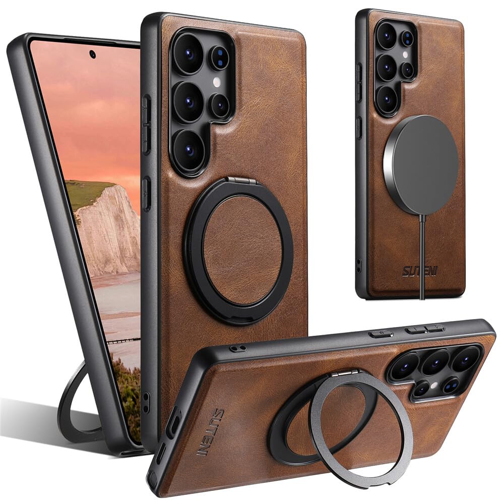 Étui compatible avec Samsung Galaxy S24 Plus marron housse cuir rigide silicone - 7