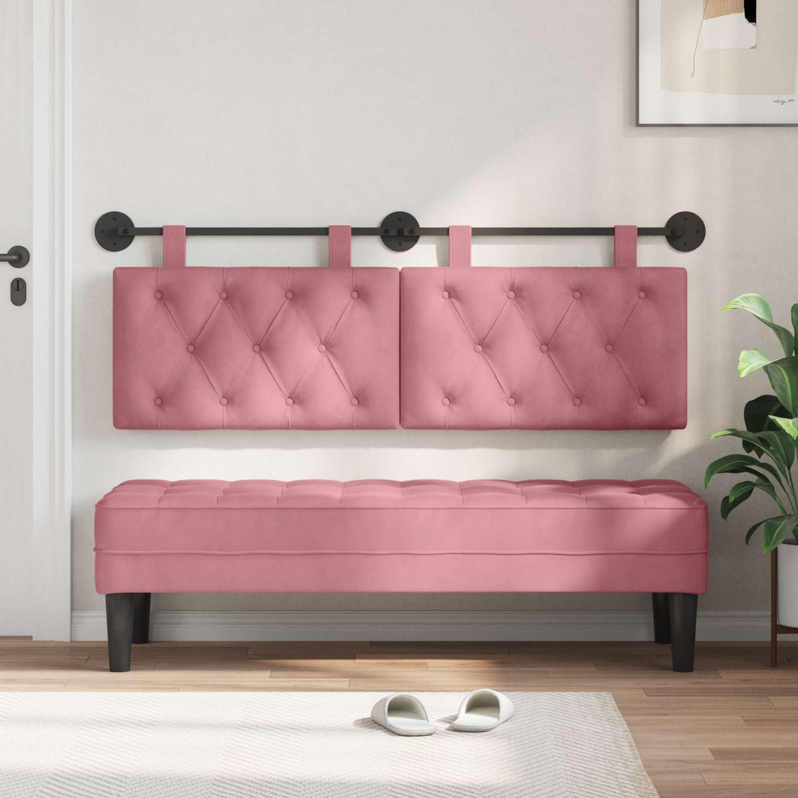 Cabecero colgante con luz LED de terciopelo rosa, panel tapizado, multiusos, para dormitorio, habitación de invitados, habitación juvenil, cama individual, diseño moderno