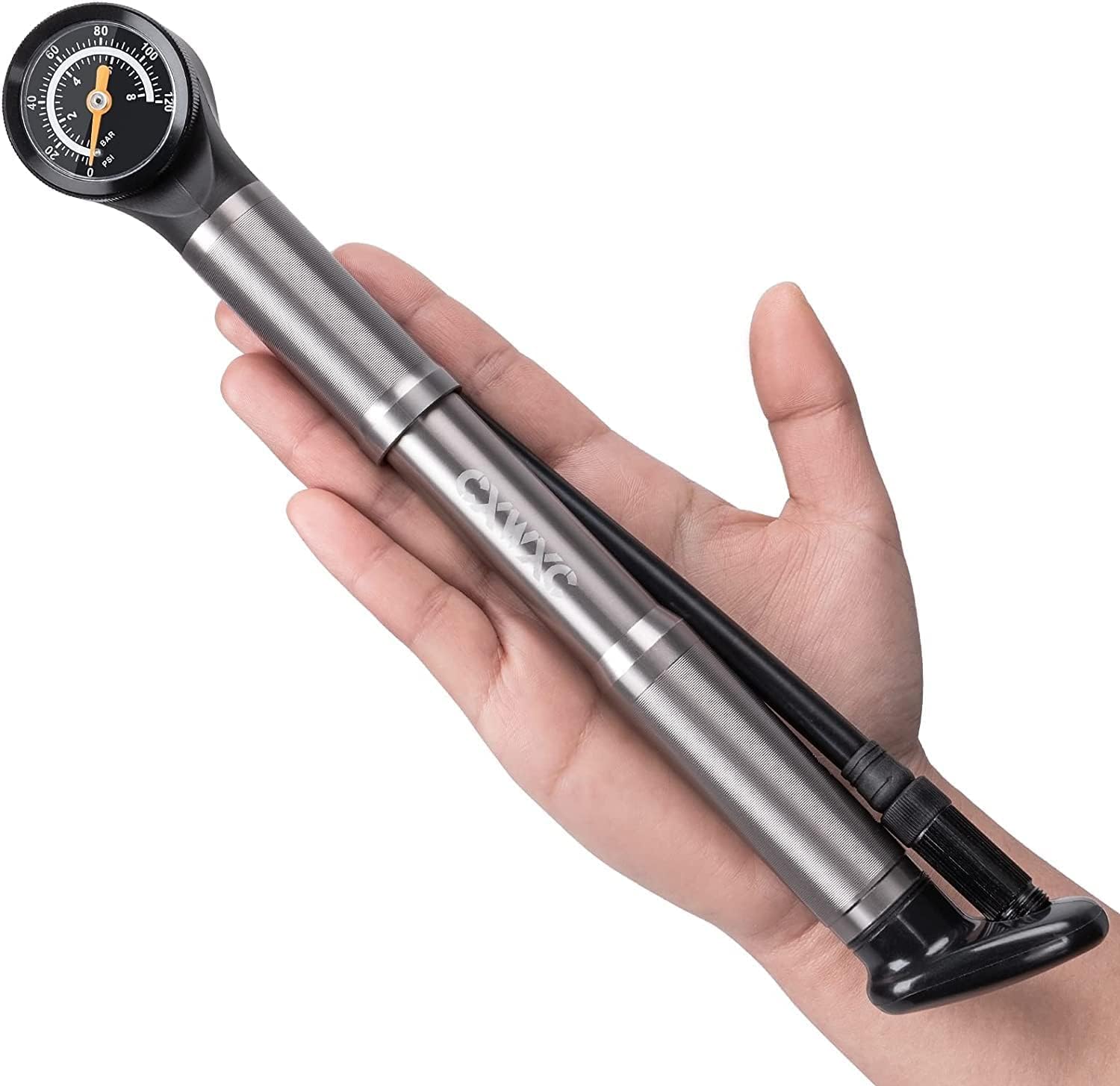 CXWXC Pompa per bicicletta mini pompa per bicicletta da 120 psi con manometro, pompa a telaio per valvole Presta e