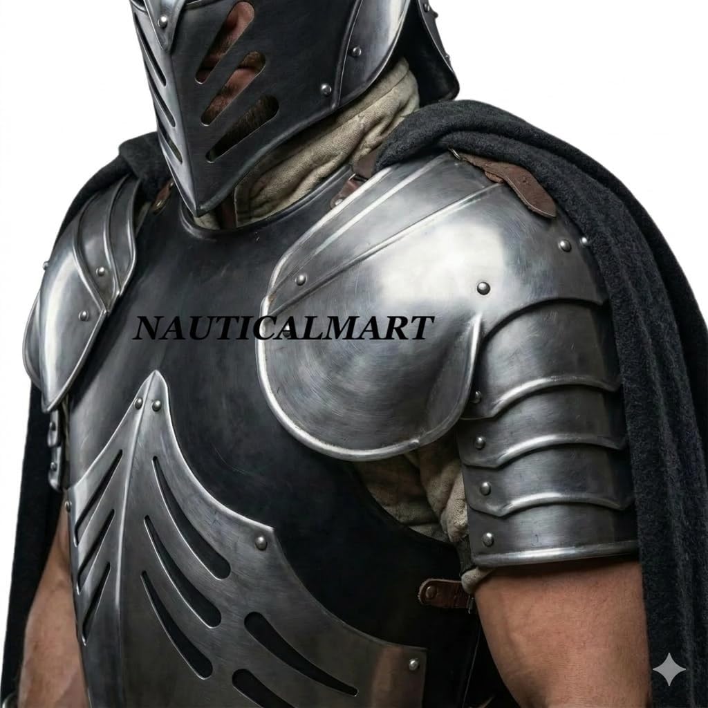 Medieval Knight Full suit Of Armor- Handmade 18 Gauge Steel Wearable bascinet Helmet Breastplate Backplate Prefect For LARP (Live Action Role Play), Cosplay, Historical Reenactments