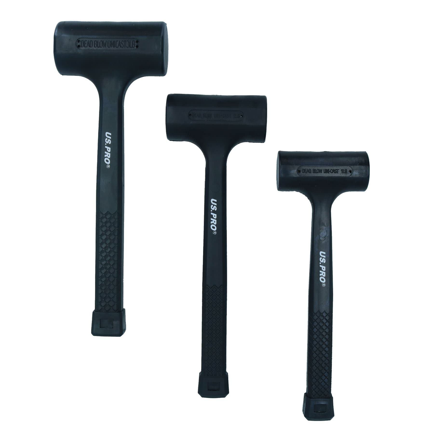 3pc Dead Blow Hammer Set Mallet Shot Loaded Head Impact Recoil 0,5 kg 2 libbre 1,4 kg
