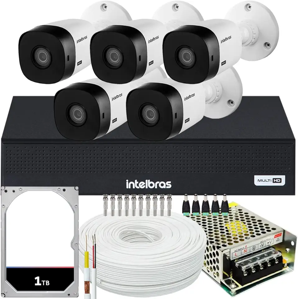 Kit Intelbras 5 câmeras VHL 1120 20m DVR de 8 canais HD 1TB