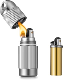 Titanium Waterproof Refillable Kerosene Lighter- Compact Survival Lighter with Built-in Keychain Pill Holder for Outdoor Camping,for Men Gift (Fuel not Included)