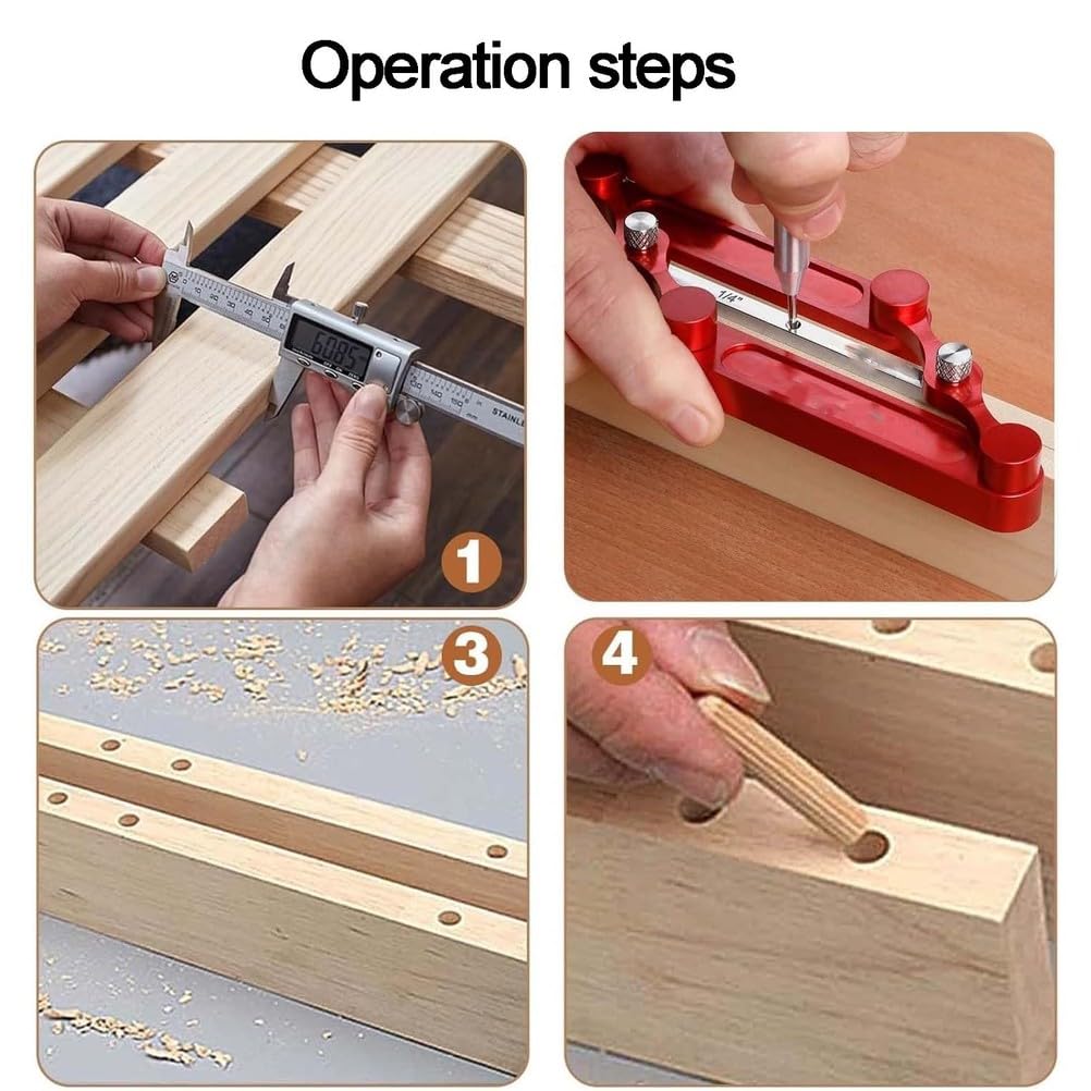 Dübellochbohrführungs-Set, selbstzentrierende Vorrichtung mit Bohrbuchsen für Holzbearbeitung, Tischlerei und Möbelbau