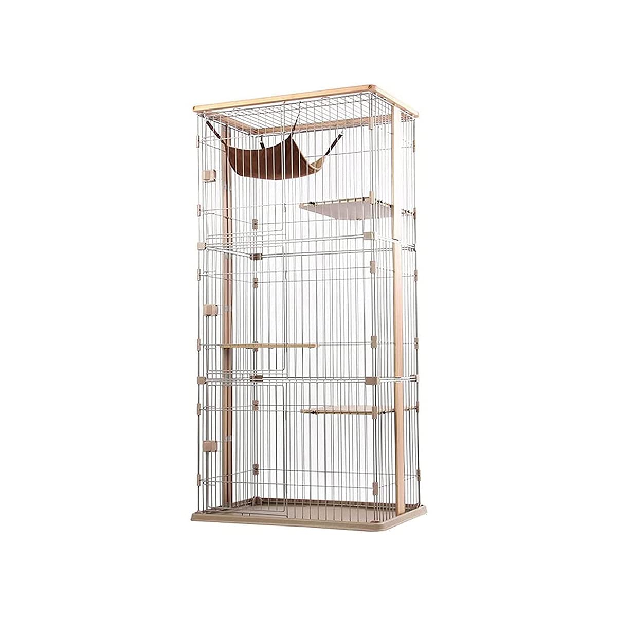Jaula para Mascotas, Jaula de Madera para Gatos, Caja Grande de Cerca Estilo apartamento para Gatos de 2 Pisos, criadero Interior Ideal para Perrera, Blanco, 88 * 57 * 176 cm